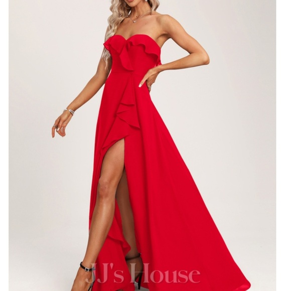 JJ House A-line Sweetheart Floor-Length Chiffon Bridesmaid Dress With Ruffle - Picture 2 of 5